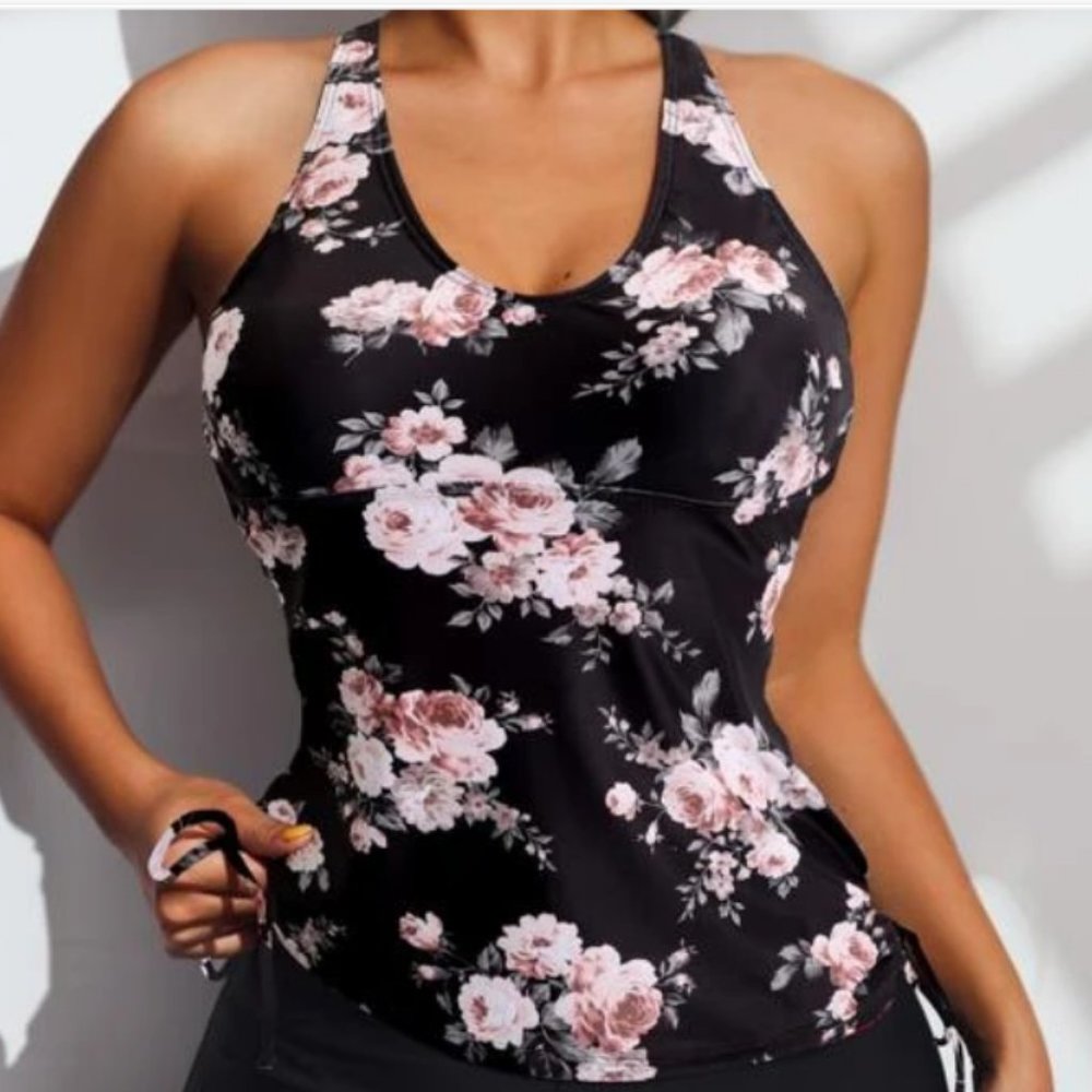 SHEIN Swim Classy Floral Print Cross Back Bikini Swimsuit New!